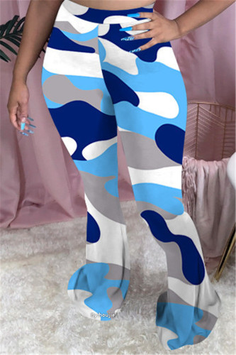 Blue Elastic Fly Mid Print Skinny Pants Bottoms