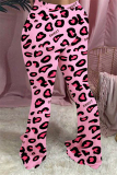 Pink Elastic Fly Mid Leopard Print Boot Cut Pants Bottoms