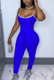 Blue Fashion Sexy Solid Sleeveless Slip Jumpsuits