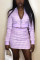 Light Purple Fashion Casual Long Sleeve Zipper Collar Regular Sleeve Short Print Two Pieces
