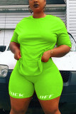 Green Fashion Sexy adult Ma'am O Neck Print Two Piece Suits Plus Size