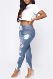 Light Blue Fashion Casual Regular Solid Jeans