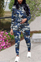 Blue Fashion adult Ma'am OL Camouflage Two Piece Suits pencil Long Sleeve Two Pieces