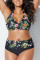 Green Fashion Sexy V Neck Sleeveless Off The Shoulder Print Plus Size Swimsuit