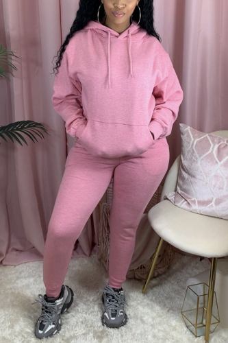 Pink Fashion Active adult Ma'am Patchwork Solid Two Piece Suits pencil Long Sleeve Two Pieces
