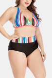 Colorful Fashion Sexy V Neck Sleeveless Off The Shoulder Print Plus Size Swimsuit