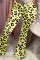 Khaki Fashion Casual Boot Cut Print Trousers