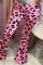 Pink Fashion Casual Boot Cut Print Trousers
