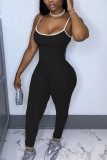 Black Fashion Sexy Solid Sleeveless Slip Jumpsuits