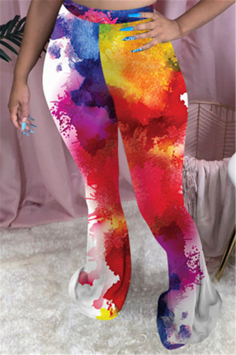 Red Elastic Fly Mid Print Skinny Pants Bottoms
