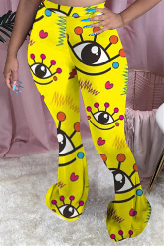 Yellow Elastic Fly Mid Print Skinny Pants Bottoms