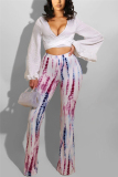 White Elastic Fly Mid Print Boot Cut Pants Bottoms