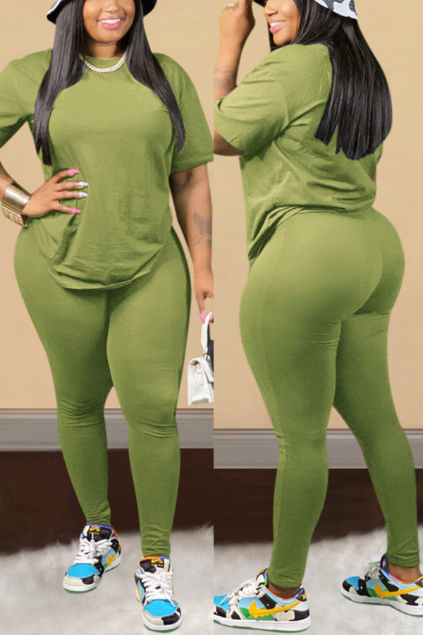 Green Sexy Solid Regular Short Sleeve Two Pieces