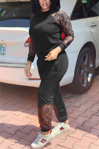 Black Casual Solid Regular Long Sleeve Two Pieces