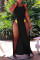 Black Sexy Europe and America Sleeveless O neck Slim Dress Floor-Length split Dresses