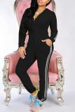 Black Fashion adult Ma'am Sweet Patchwork Solid Two Piece Suits pencil Long Sleeve Two Pieces