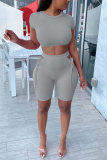 Grey Fashion Sexy adult Ma'am Solid Two Piece Suits Straight Short Sleeve Two Pieces