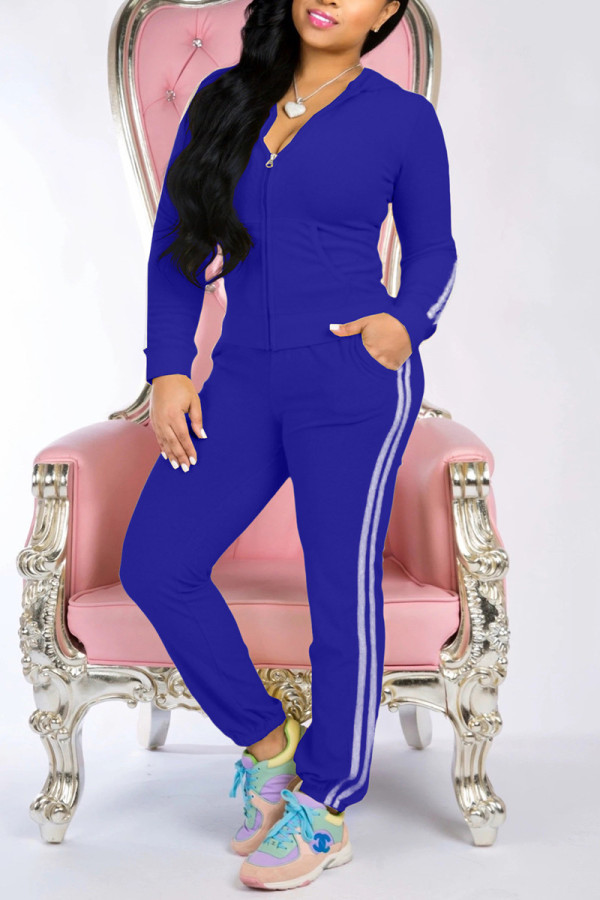 Blue Fashion adult Ma'am Sweet Patchwork Solid Two Piece Suits pencil Long Sleeve Two Pieces