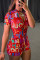 Red Fashion Sexy Print Short Sleeve V Neck Jumpsuits