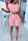 Pink Fashion Sexy adult Ma'am Solid Two Piece Suits Straight Short Sleeve Two Pieces