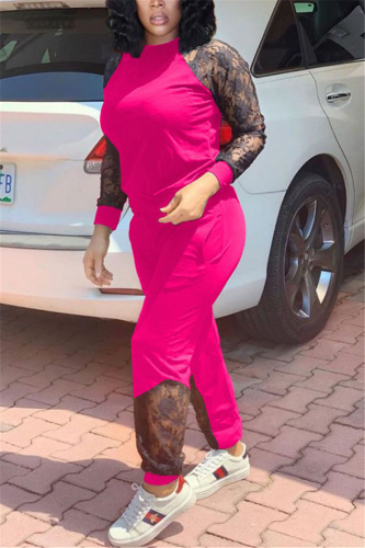 rose red Casual Solid Regular Long Sleeve Two Pieces