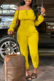 Yellow Fashion Casual Solid Long Sleeve one word collar Jumpsuits