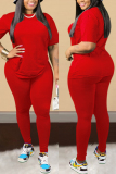 Red Sexy Solid Regular Short Sleeve Two Pieces