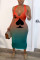 Orange Fashion Sexy Spaghetti Strap Sleeveless Slip Step Skirt Ankle-Length Ombre Dresses