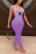 Purple Fashion Sexy U Neck Sleeveless Spaghetti Strap Skinny Print Jumpsuits
