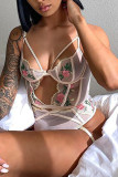 White Sexy Fashion Printed Suspender Underwear