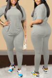 Grey Sexy Solid Regular Short Sleeve Two Pieces