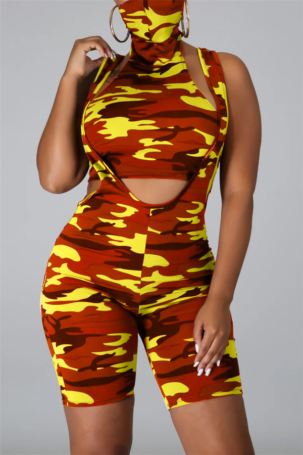 Red Fashion adult Ma'am Street Camouflage Two Piece Suits pencil Sleeveless Two Pieces