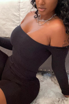Black Sexy Solid Long Sleeve one word collar Jumpsuits