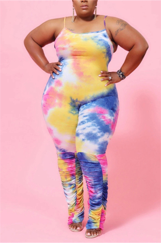 Yellow Fashion Casual adult Ma'am Slip Tie Dye Plus Size