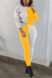 Yellow Sexy Patchwork Solid pencil Long Sleeve Two Pieces