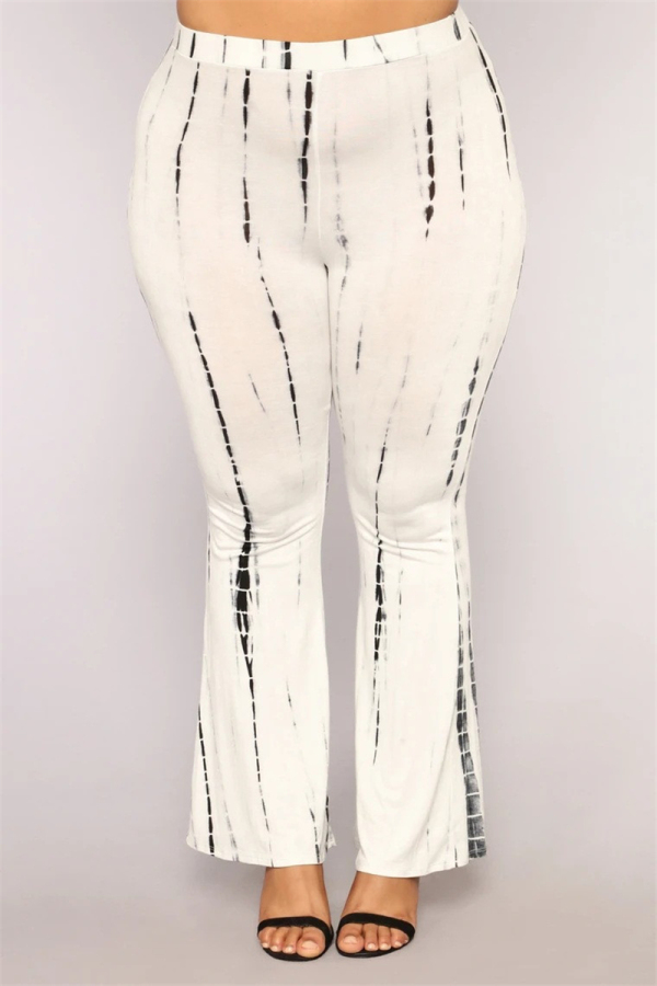 White Fashion Casual Print Plus Size Trousers
