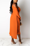 Orange Fashion Casual Long Sleeve O Neck Regular Sleeve Solid Two Pieces