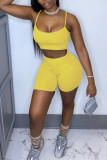 Yellow Fashion Street Solid Two Piece Suits Straight Sleeveless Two Pieces