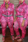 Pink Fashion Casual Zipper Collar Long Sleeve Regular Sleeve Print Plus Size Set Dress