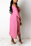 Pink Fashion Casual Long Sleeve O Neck Regular Sleeve Solid Two Pieces
