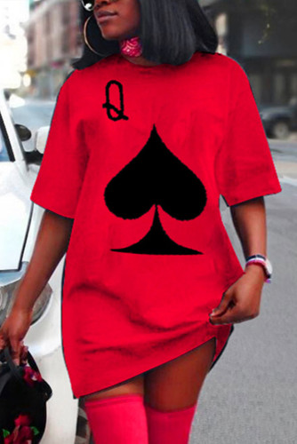 Red Fashion Casual adult Ma'am Cap Sleeve Short Sleeves O neck A-Line Knee-Length Print Dresses