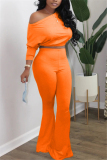 Orange Casual Celebrities Europe and America Solid Straight Long Sleeve Two Pieces