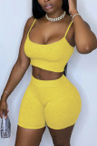 Yellow Fashion Street Solid Two Piece Suits Straight Sleeveless Two Pieces