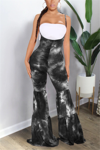 Black street Print Tie-dyed Sleeveless Slip Jumpsuits