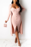 Pink Fashion Casual Long Sleeve O Neck Regular Sleeve Solid Two Pieces