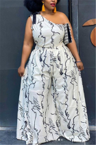 White Fashion adult Ma'am Lightly cooked One Shoulder Collar Print Two Piece Suits Pattern Plus Size