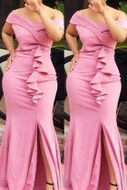 Pink Fashion Elegant Solid Split Joint Off the Shoulder Trumpet Mermaid Plus Size 