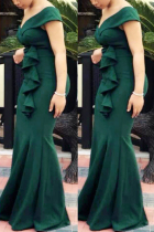 Green Fashion Elegant Solid Split Joint Off the Shoulder Trumpet Mermaid Plus Size 