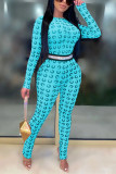 Green Fashion Sexy Print Long Sleeve O Neck Jumpsuits