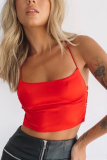 Red Fashion Sexy Spaghetti Strap Sleeveless Off The Shoulder Short Solid Tops